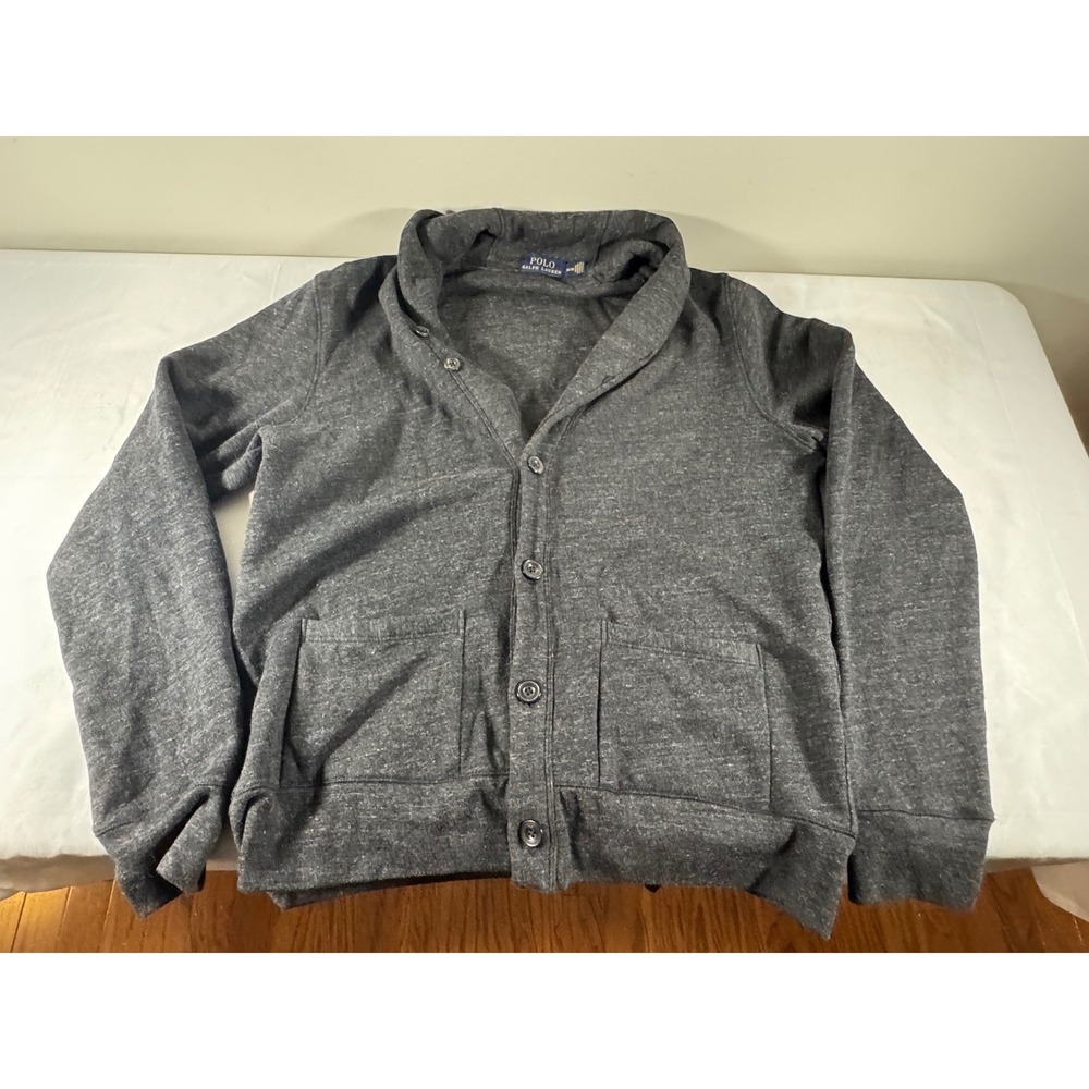 Polo Ralph Lauren Mens Gray Shawl Collar Button Front Cardigan Sweater Size M